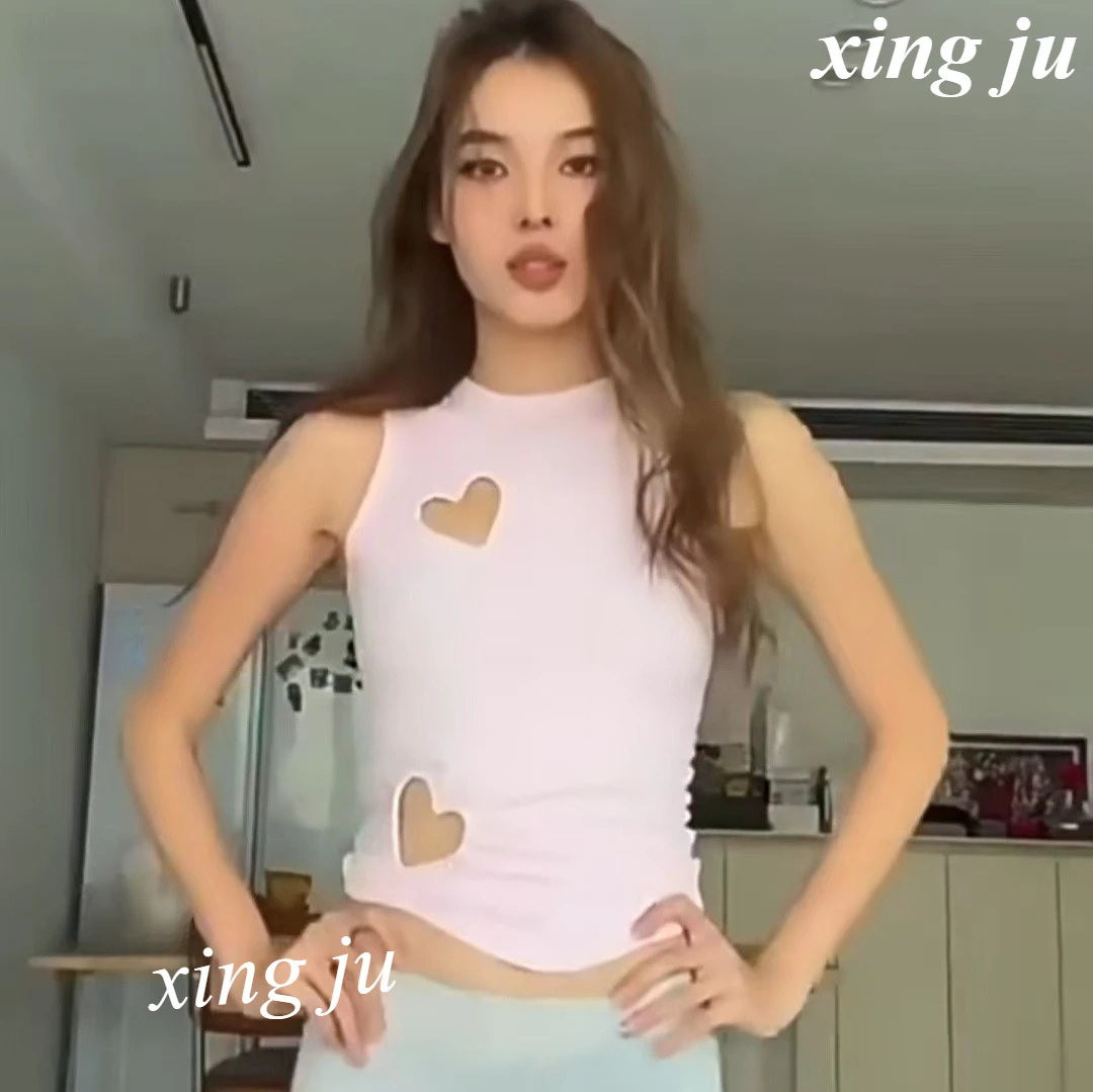 

Kpop Korean Singer Pink Hollow Out Slim Vest Round Neck T-shirts Women Jazz Dance Performance Costume Nightclub DJ Stage Wear