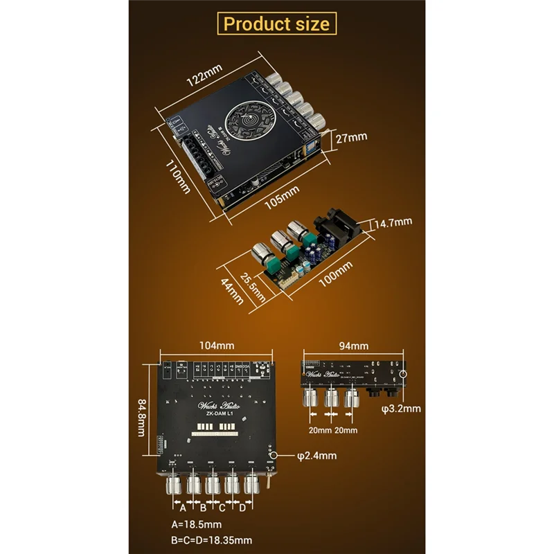 Practical-ZK-DAM L1 Bluetooth Power Amplifier Board Stereo 2X220W+350W Bluetooth 5.0  Digital Power Audio Amplifier Module  B