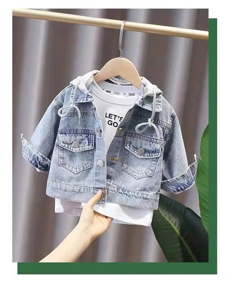 Children\'s Denim Jacket Spring and Autumn Clothes 2024 Fashion Spring Casual Coat For Boy Girl Hooded Jacket Baby Jacket