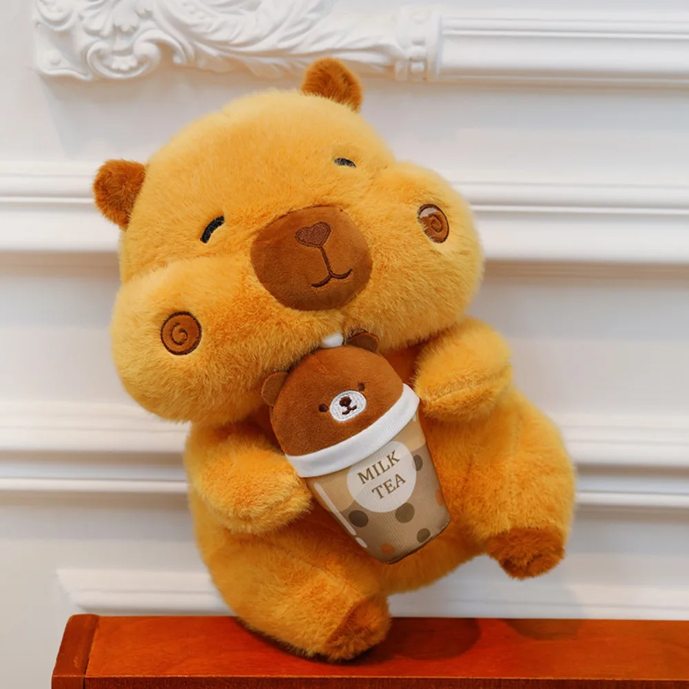 Lindo beber té de la leche Capybara juguete de peluche estilo Q simulación Capybara muñeca suave dibujos animados Capibara juguete esponjoso regalo de cumpleaños