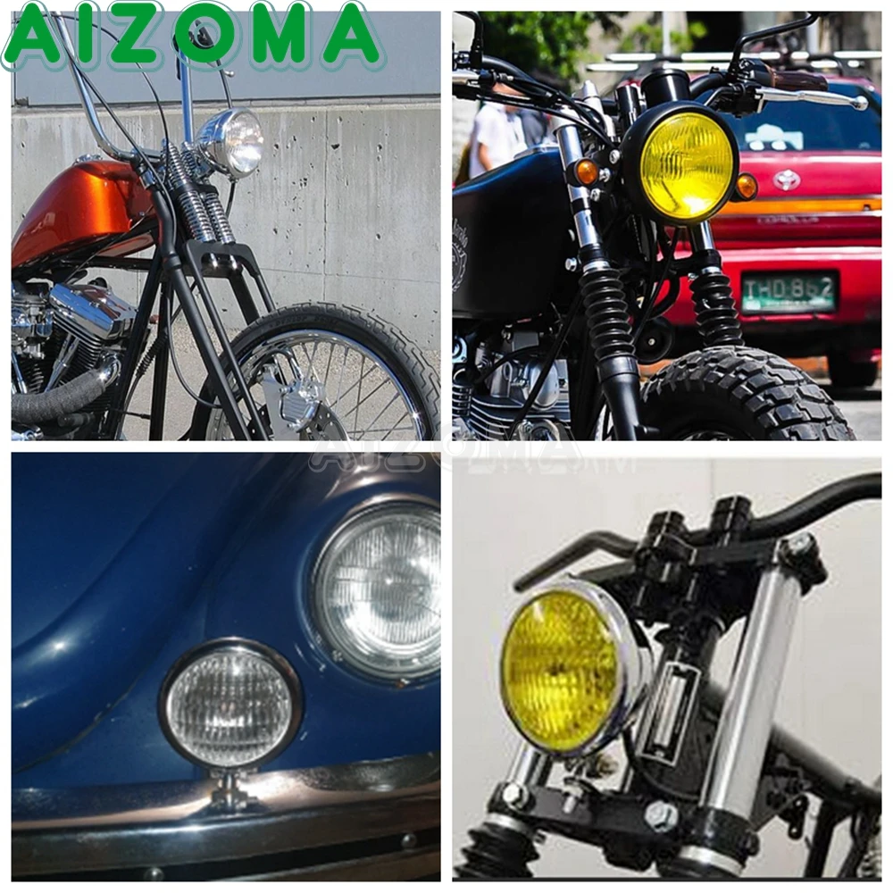 Universal For Kawasaki Vulcan Suzuki Boulevard Honda CBR Yamaha Suzuki BMW Motorcycle Front Round Headlight 4.5" Retro Headlamp - Image 6