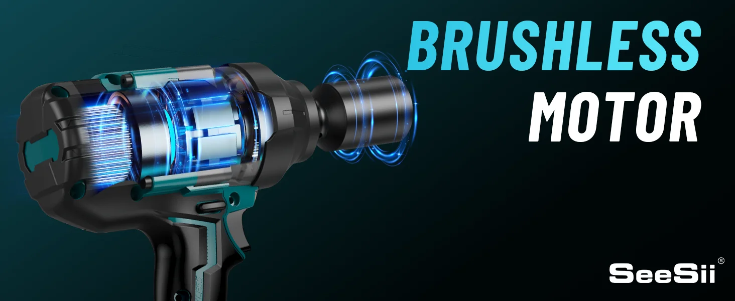 SeeSii WH1600P 1600N.m Kabelloser Schlagschrauber mit Hohem Drehmoment, Bürstenloser Elektrischer Schlagschrauber-Set mit 2*5,0Ah Akkus und LED-Licht für LKW und Schwerlastarbeiten – Detail 4
