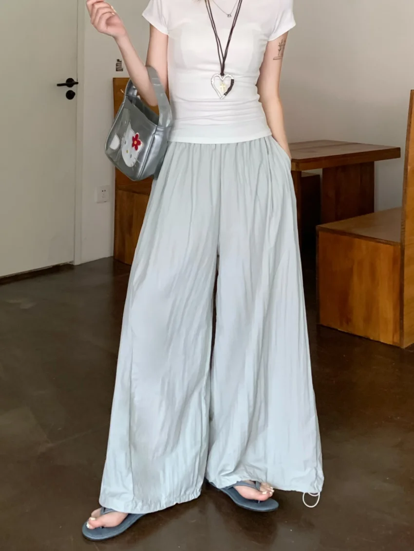 

Alien Kitty New Summer Wide Leg Pants Chic Women High Waist All Match 2025 OL Streetwear Casual Solid Loose Mujer Quick Drying