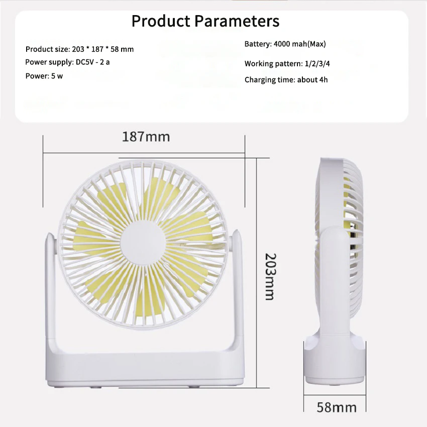 Портативный Многофункциональный перезаряжаемый вентилятор Geekroom с аккумулятором 4000 мАч, Настольный многофункциональный настенный потолочный мини-вентилятор для общежития и дома