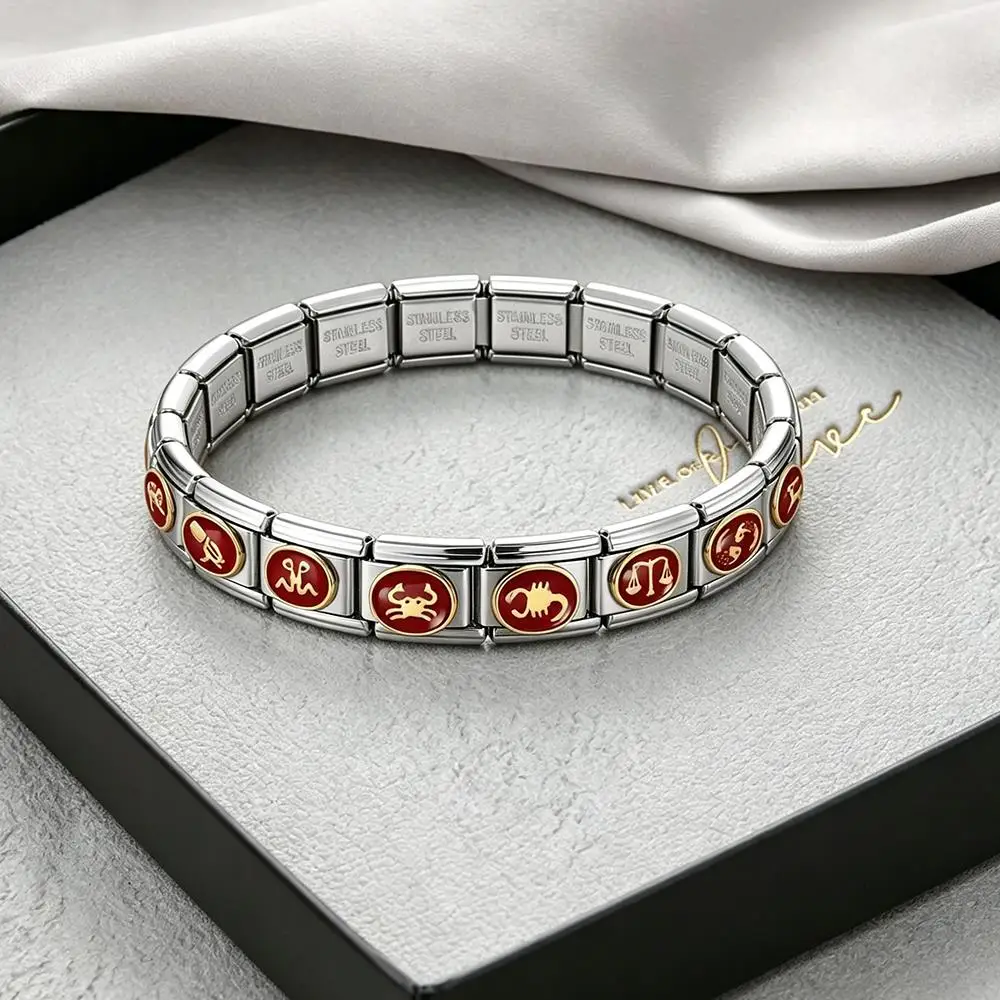GEMOSA Trendige Bunte 1-12 Sternzeichen Perlen Edelstahl Charm Anhänger Italienische Herstellung DIY Passend für 9mm Armband Damen Herren Schmuck – Detail 2