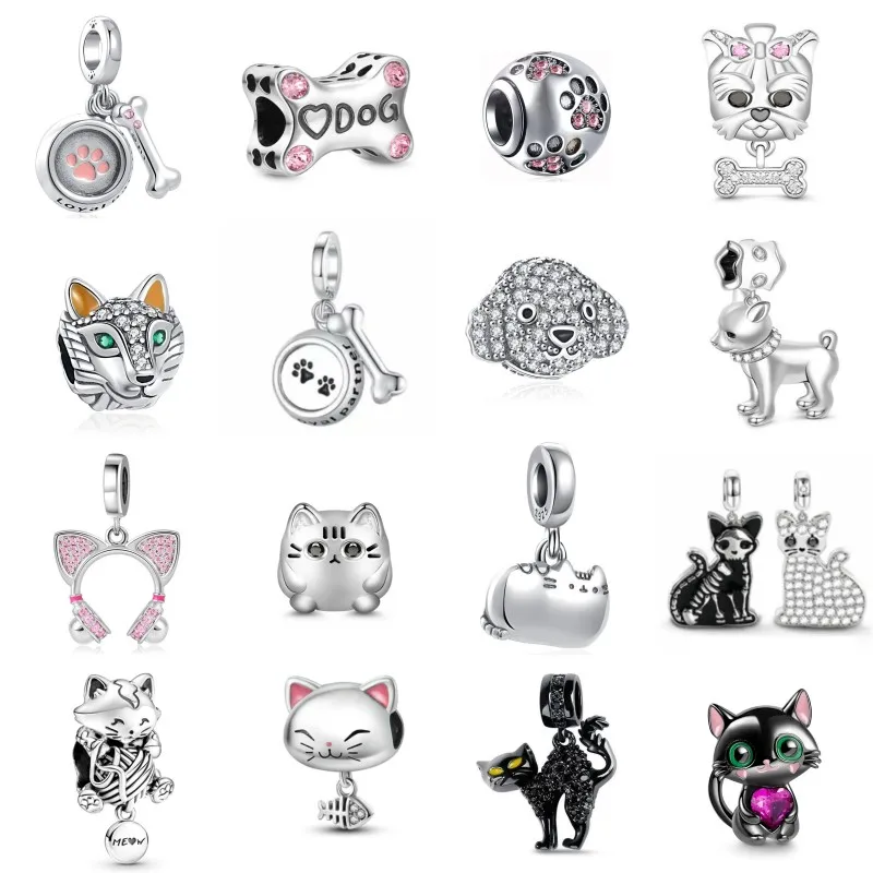 925 Sterling Silver Paw Print & Bone My Pet Dog Cat Dangle Charm Bead Gift Fit Original Pandora Bracelet Pendant DIY Jewelry