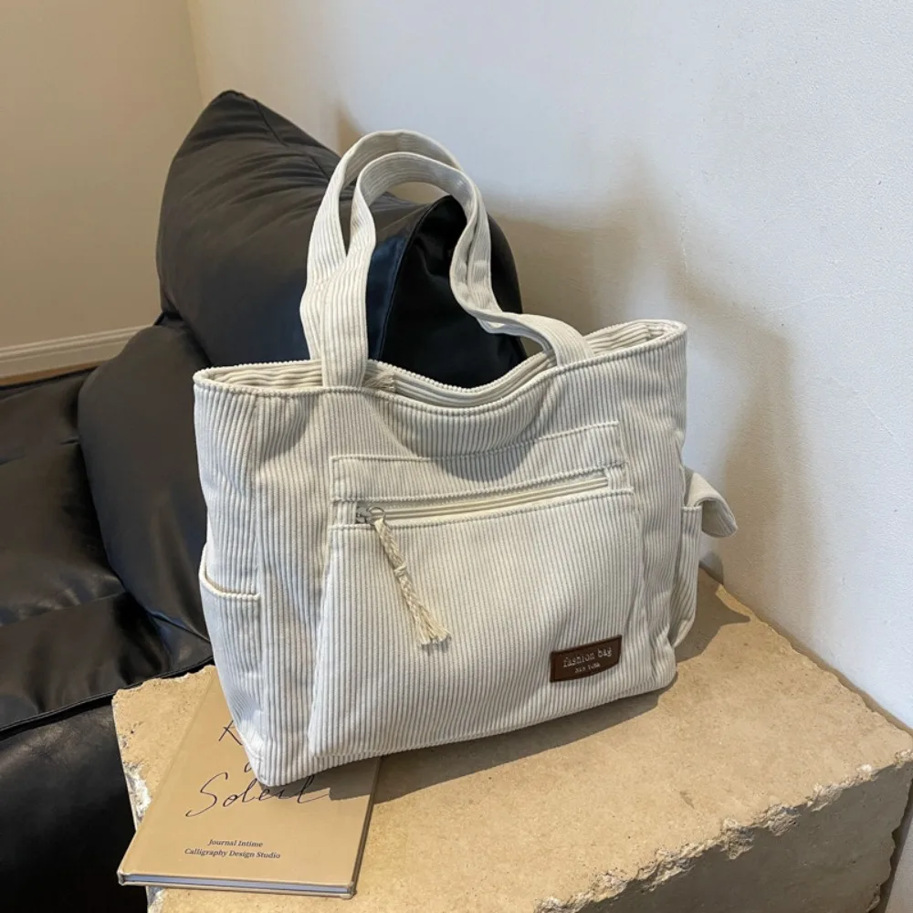 حقيبة يد سروال قصير بسيط، حقيبة كتف بلون موحد، حقيبة يد ريترو متعددة الجيوب للعمل المدرسي، حقائب تسوق للنساء