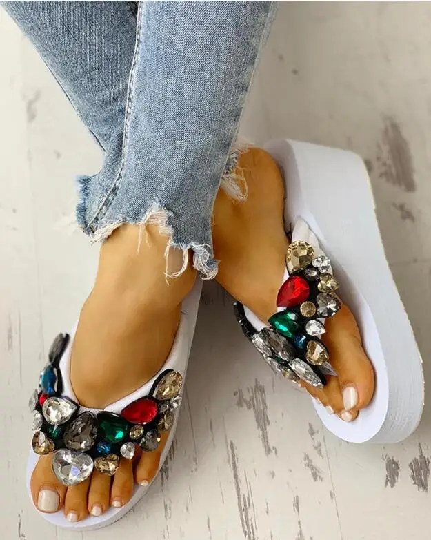 New Summer Platform Shoes Wedge Sandals Flip-flops Candy Color Gem Fashion Sandals Casual Shoes High Heeled Sandals Size 35~40