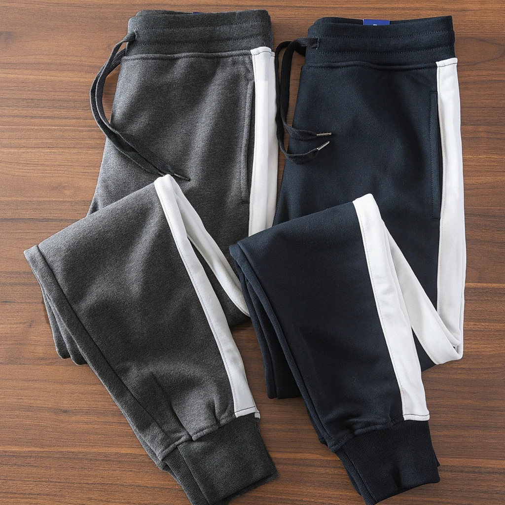 

Autumn American Retro Drawstring White Edge Sports Sweatpants Men's Simple 82% Cotton Straight Casual Jogging Ankle-tied Pants