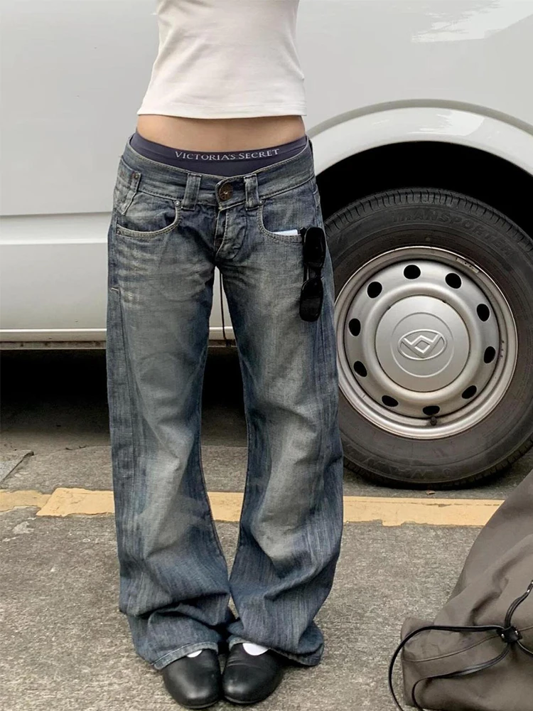سراويل جينز نسائية مستقيمة فضفاضة ذات خصر منخفض مغسولة من American Retro سراويل جينز عصرية للشتاء في الشارع #1