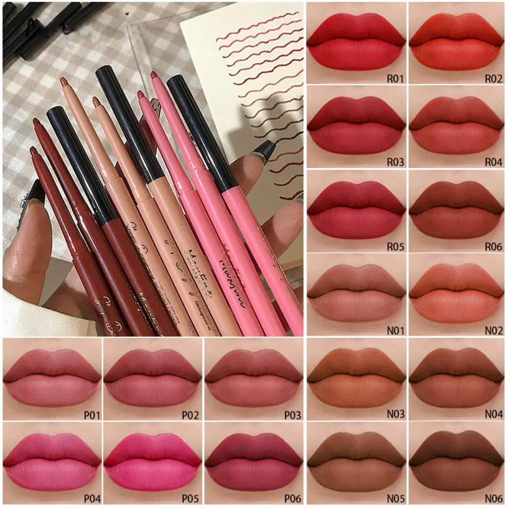 Nieuwe waterdichte matte lipliner Langdurige gladde matte lippenstiftpotloden Natuurlijke zweetbestendige liplinerpotloden