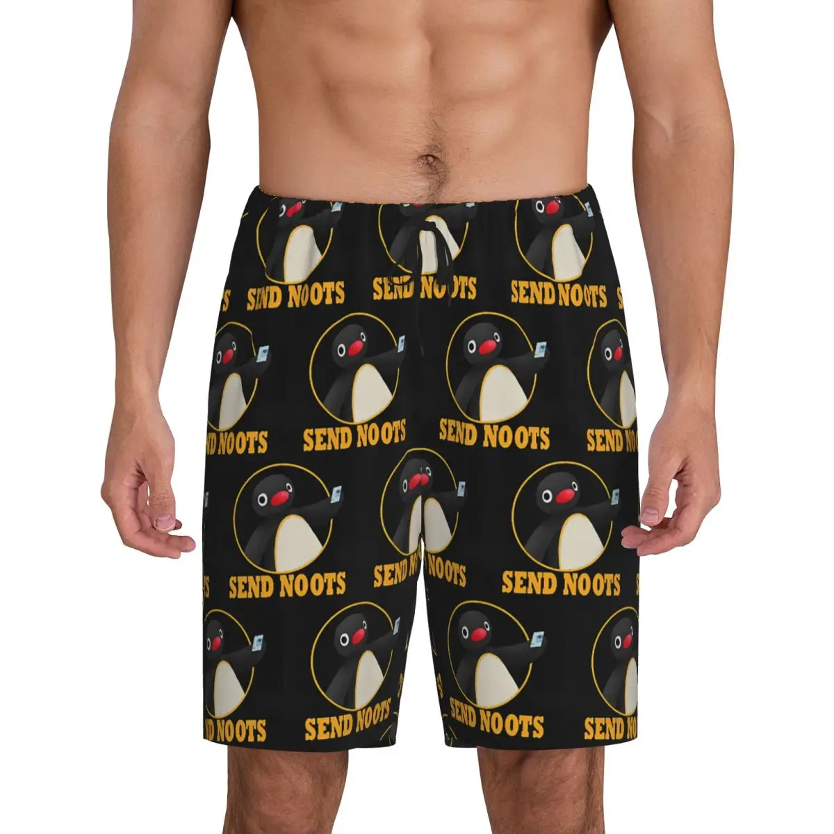 Custom Pingu Pinga Penguin TV Short Pajama Pants Men Sleepwear Sleep Lounge Bottom Shorts Sleeping Pants