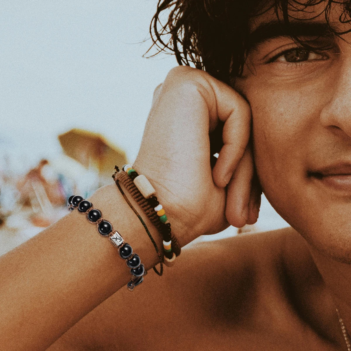 المنسوجة يدويا حجر السج الأسود الطبيعي 12 زودياك خرز سوار مجوهرات السيدات العقرب الجوزاء القوس سوار هدايا الصداقة