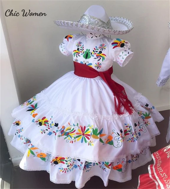 Vestido de flores bordado mexicano para nina vestido de cuello alto de manga corta vestido de princesa Charro para desfile vestido elegante para ninos pequenos vestido de boda 2023 AliExpress