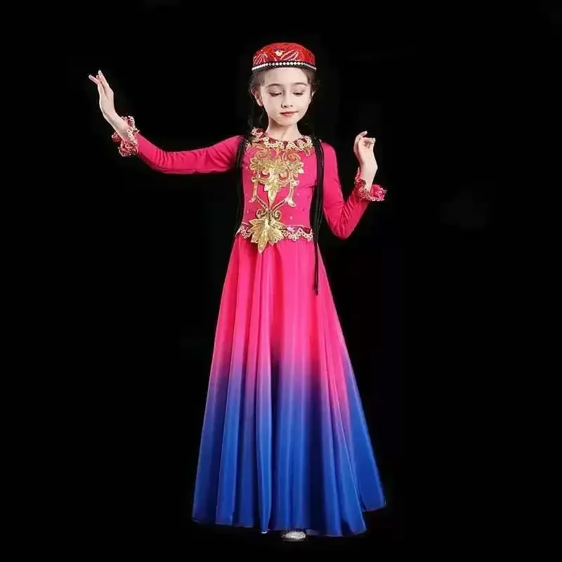 Синьцзян-уйгурское танцевальное платье, костюм для выступлений, костюм для девочек, этнические меньшинства, народный танец, фестиваль хмонг, танцовщица, наряд, платье для тибетского танца