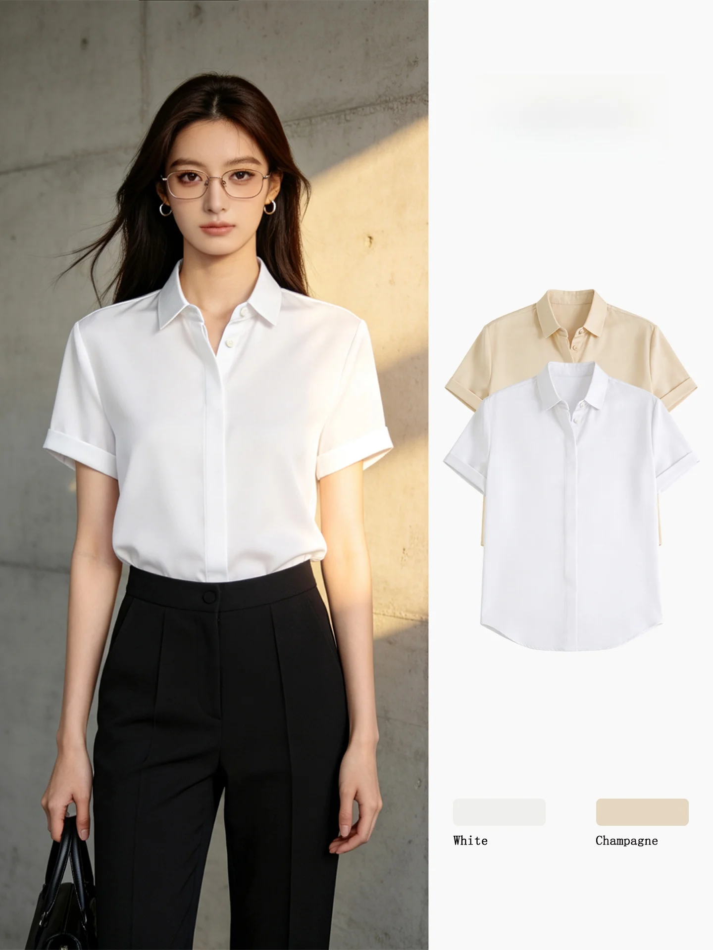 

Women's Short Sleeve Shirt 2026 New Summer Waist-Cinching Drapey Commute Slimming Professional Top French Style Loose Fit