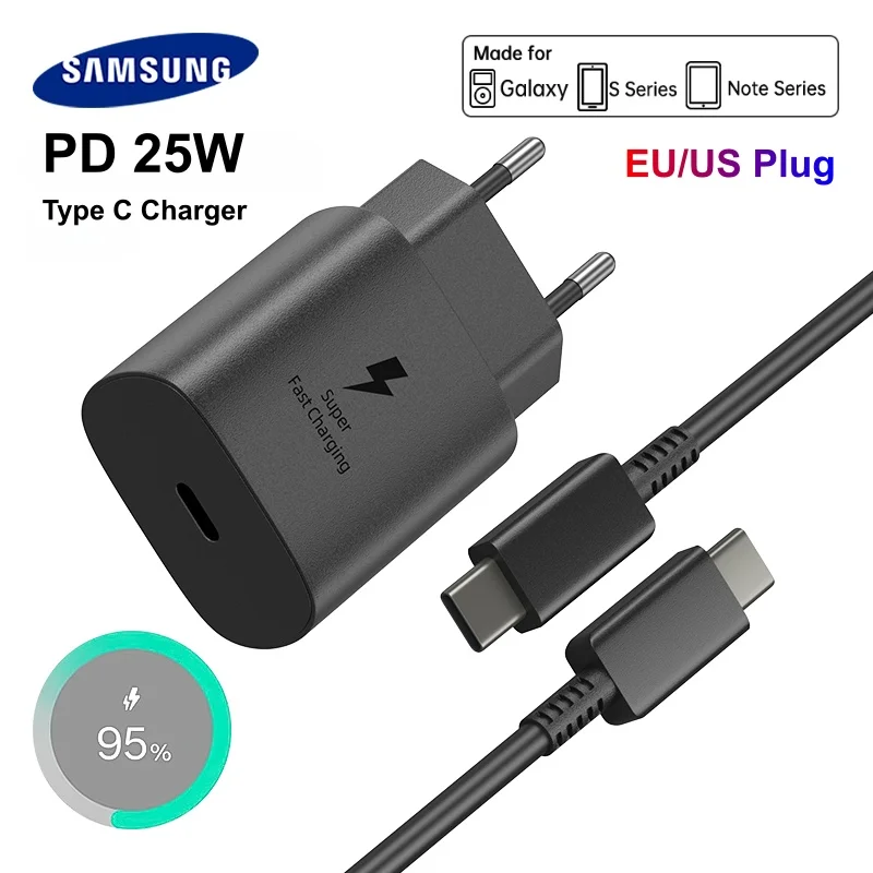 Carregador Original Samsung 25W Tipo C Carregador de Carga Rápida Cabo de 1M 1.5M 2M Galaxy S26 S25 S24 S23 S22 S21 Z Flip 8 A56 A36 A17 A35