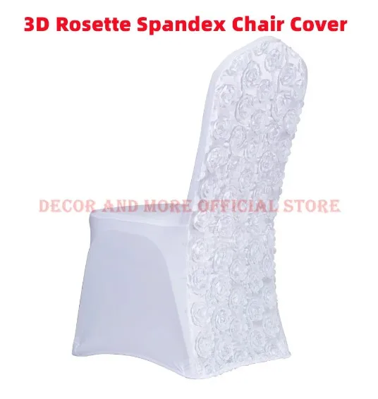 

50PCS Decor Polyester Stretch Spandex Chair Covers White 3D Rosette Universal Hotel Wedding Chair Cover Thick Lycra Fabrics