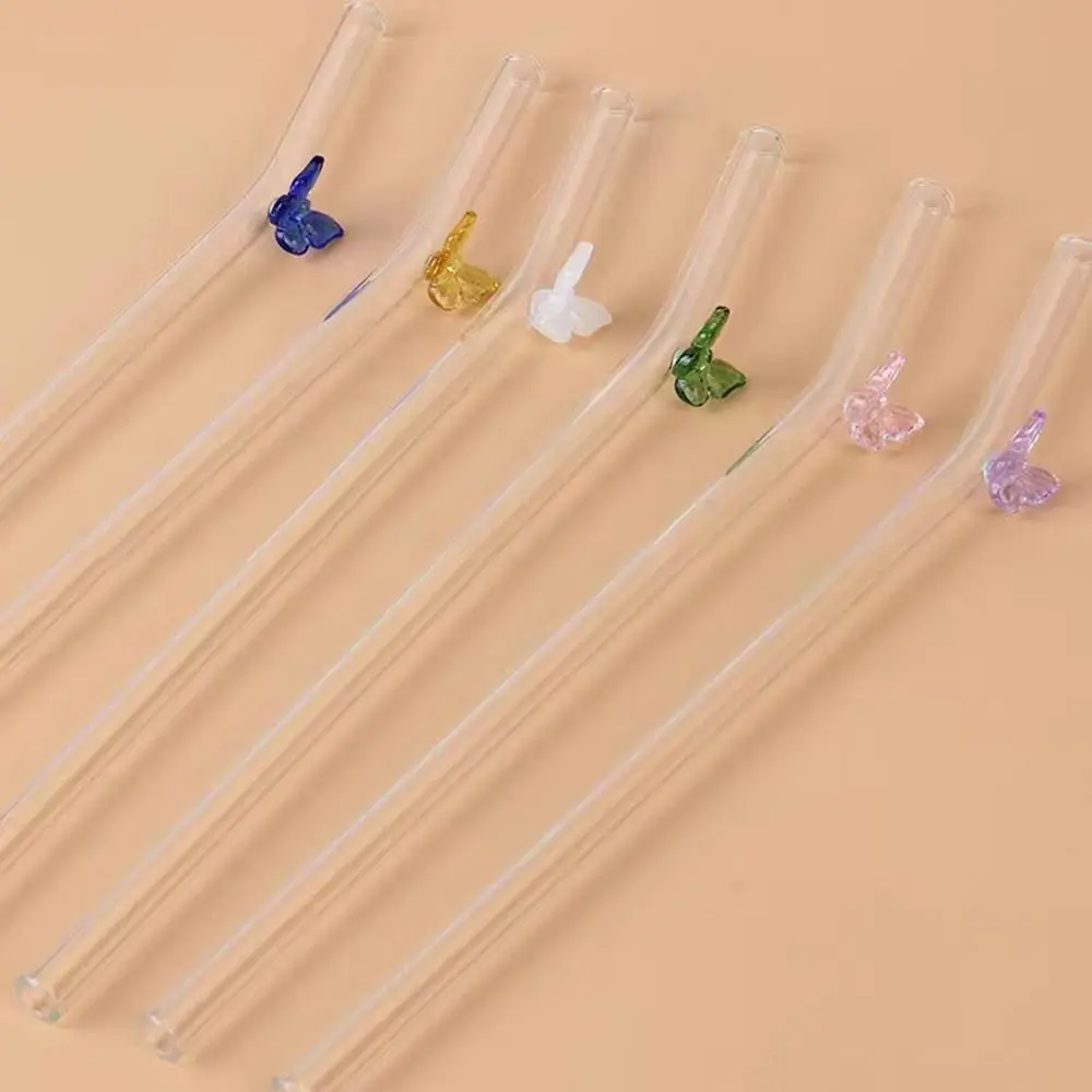 Creative Butterfly Glass Straws Reusable Eco Friendly Straight Bend Straws Clear Straws Bar Tool Cocktails Drinking Straw