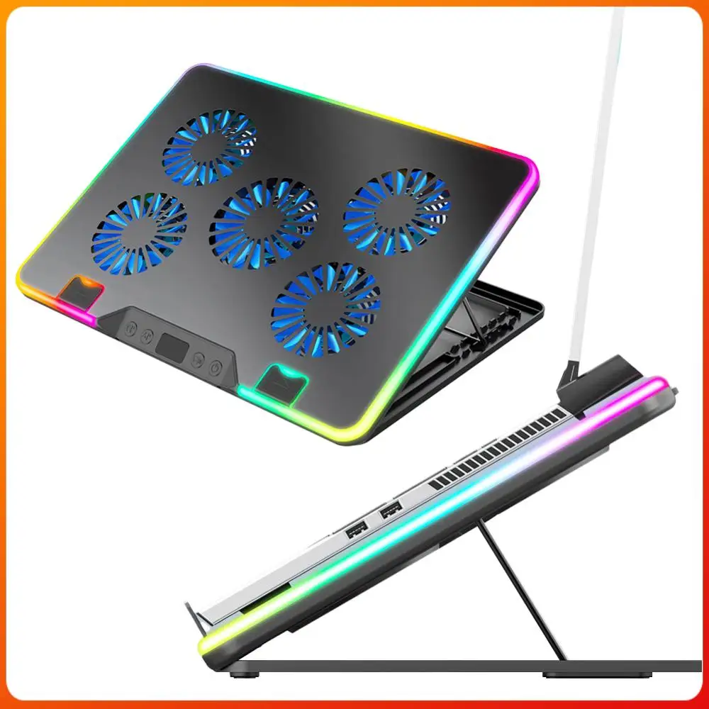

Охлаждающая подставка для ноутбука с 5 бесшумными вентиляторами, 2 USB-портами, для ноутбуков 11-17.3 дюймов, для игровых ПК и ноутбуков