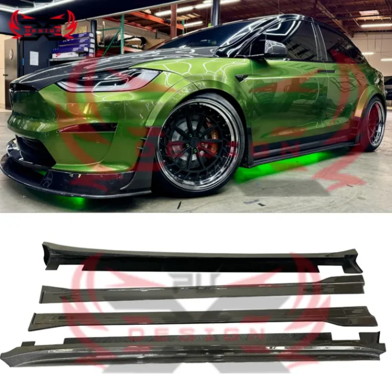 RZ Style Side Skirts Spoiler For Tesla Model X Plaid 2021-2024 Carbon Fiber Body Kit