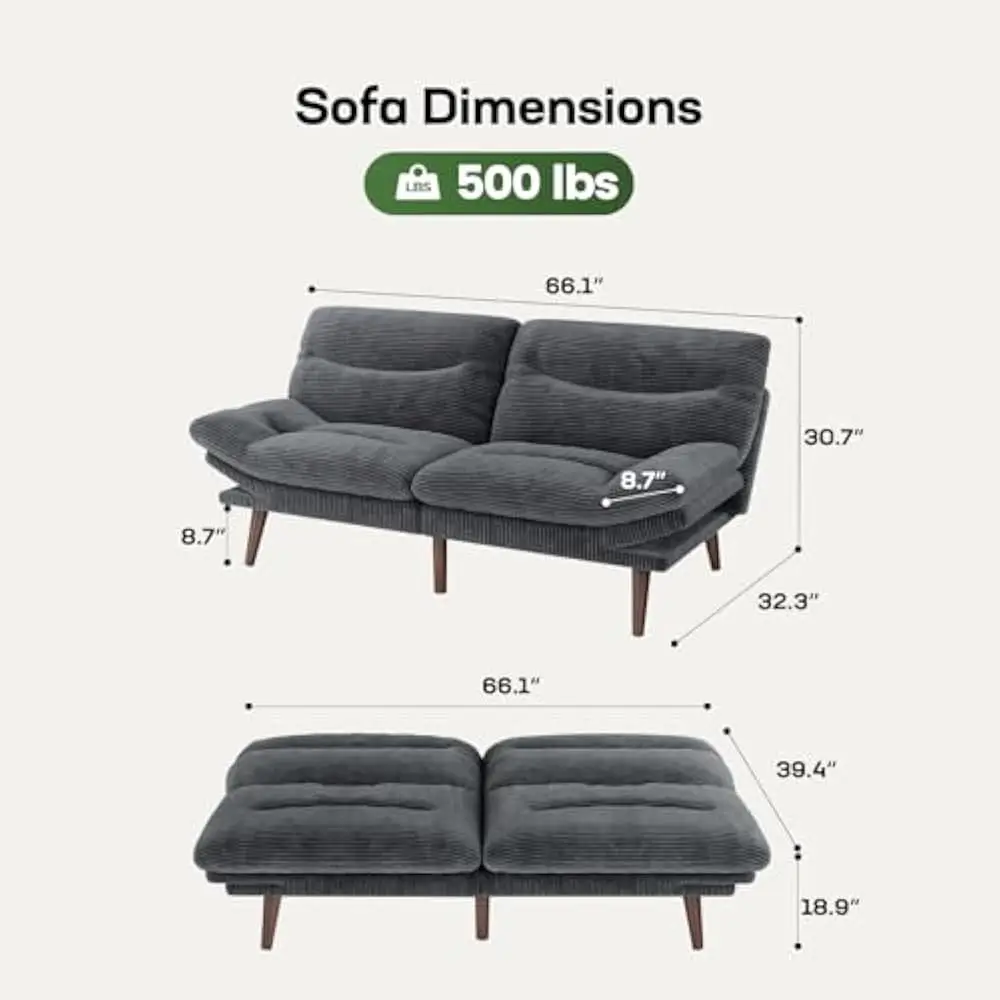 Futon Sofa Bed, Futon Couch with Adjustable Backrest & Armrests, Convertible Small Sleeper Sofa Bed for Small Apartments image 5