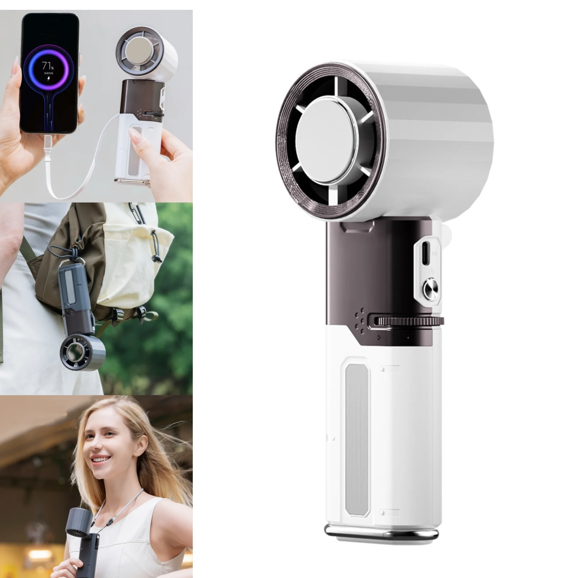 

Portable Handheld Turbo Fan 6000mAh Rechargeable USB Fan 100-Speed Wind with Type-C Cable LED Display 135° Tilt Foldable Fan