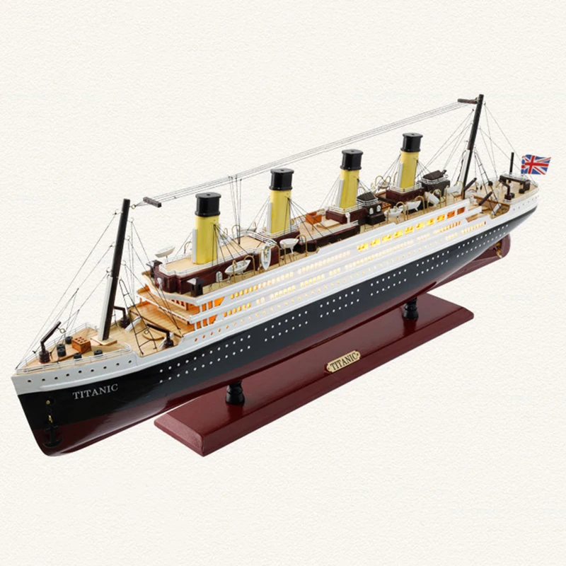 30-100 CM Wooden Titanic Cruise Ship Model with LED Decoration Wood Sailboat Craft Lights Creative Decor