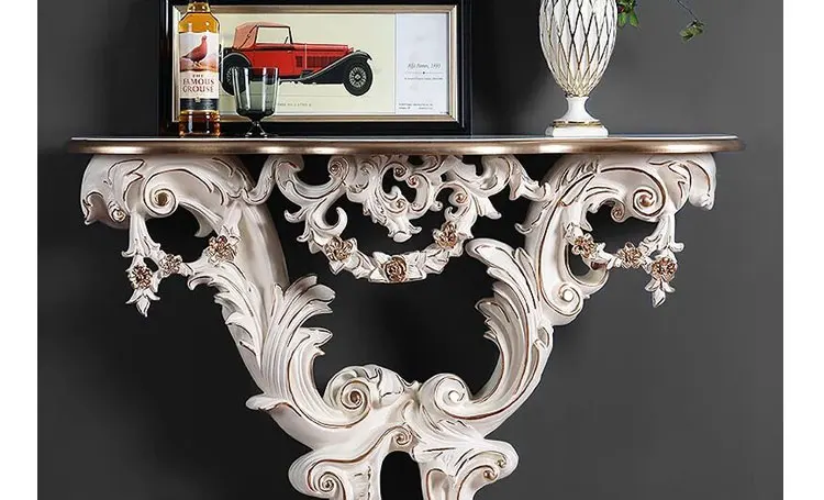 Table de porche européenne contre le mur, armoire latérale, table semi-ronde, table de couloir