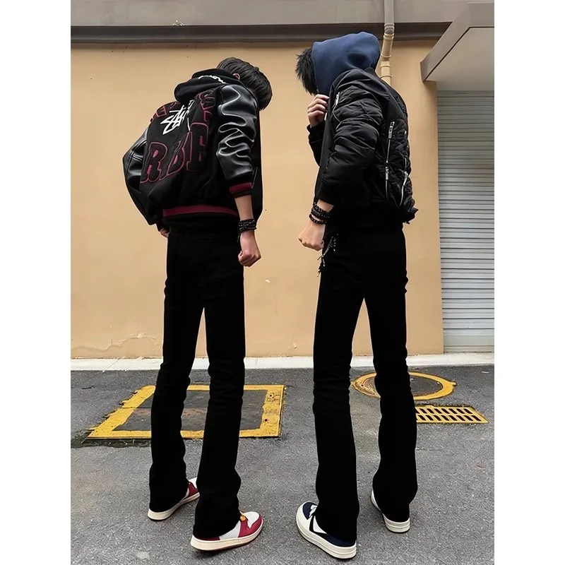 American High Street 517 Knife Flared Jeans Men Winter Vibe Slim Fit Straight Leg Pants mid Waist Zipper Closure Wear Resistant