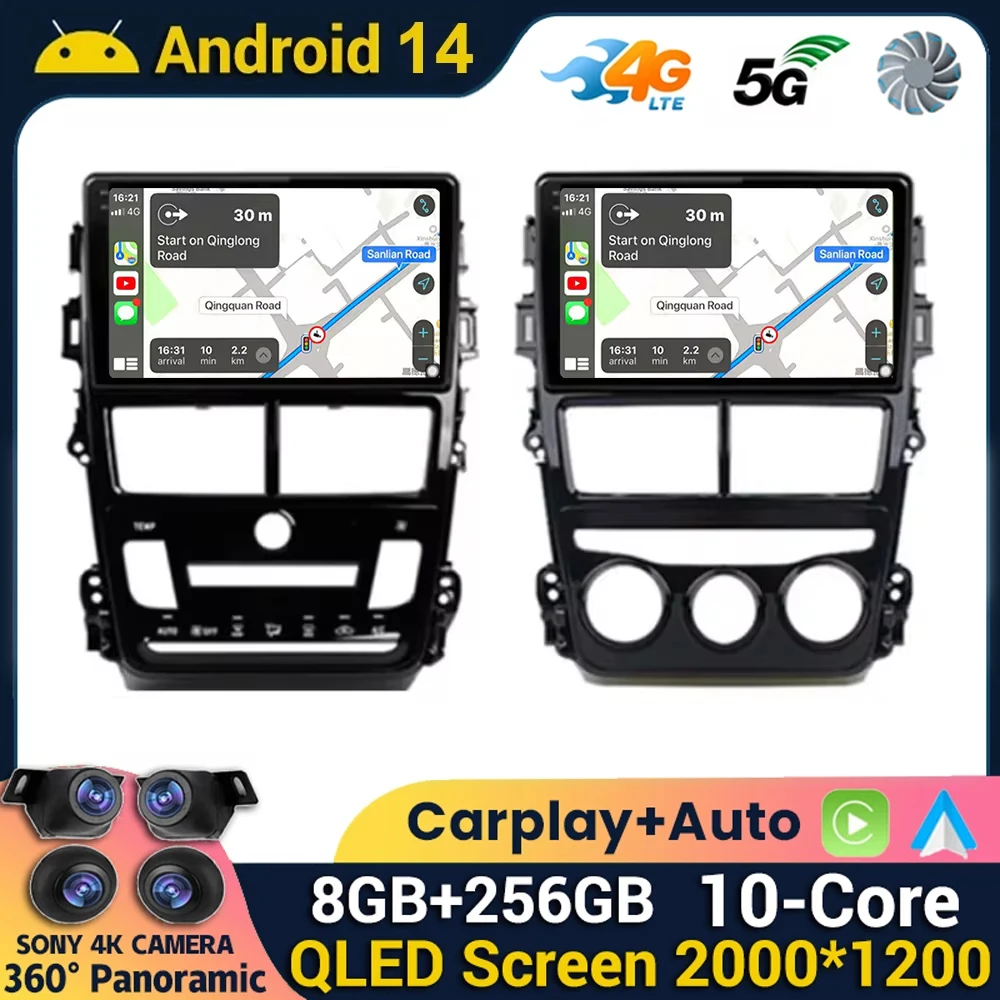 Android 14 Car Radio For Toyota Vios Yaris 2018 2019 2020 Multimedia Player GPS Navigation Multimidia 2Din DSP Stereo 360 Camera