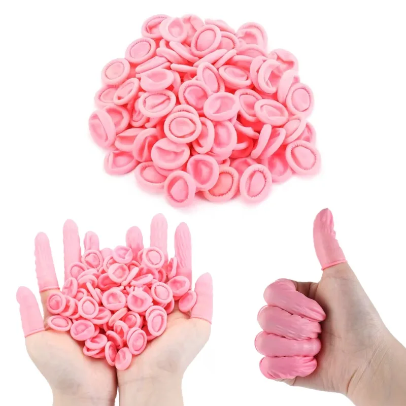 50/100/200PCS 일회용 핑크 손가락 보호대 미끄럼 방지 정전기 방지 손가락 보호대 네일 도구 가정용 손가락 끝 보호 장갑
