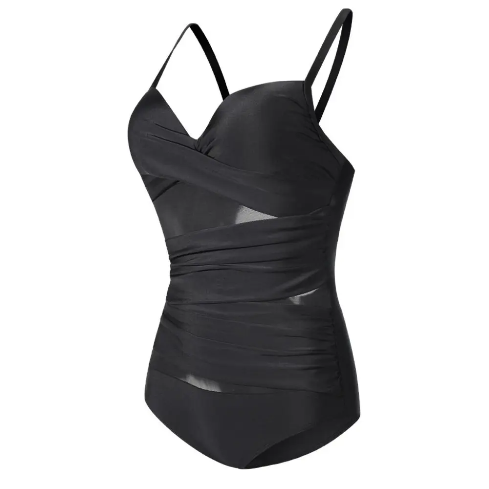 Fashion Transparent Slim Fit Swimsuit V-neck Mesh Bathing Swimwear Suit Pleated Beachwear Clothing Jumpsuit Bikini Vacation