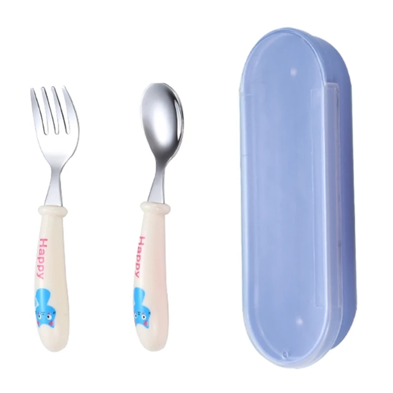 Y1UB Toddler Cutlery Supplementary Feeding Spoon Fork Baby Self Feeding Training Spoon Stainless Steel Kitchen Utensil