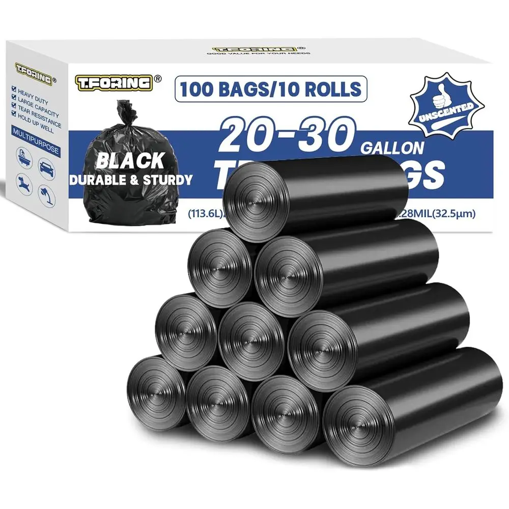 

20-30 Gallon Heavy-Duty Unscented Trash Bags, 100 Count, 30 x 35 for Kitchen, Home, and Office Use
