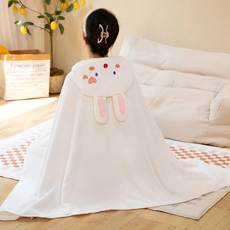 Cartoon Flannel Lazy Shawl Hooded Blanket Double Plush Animal Office Nap Blanket Adults Children Soft Home Textiles with Buttons