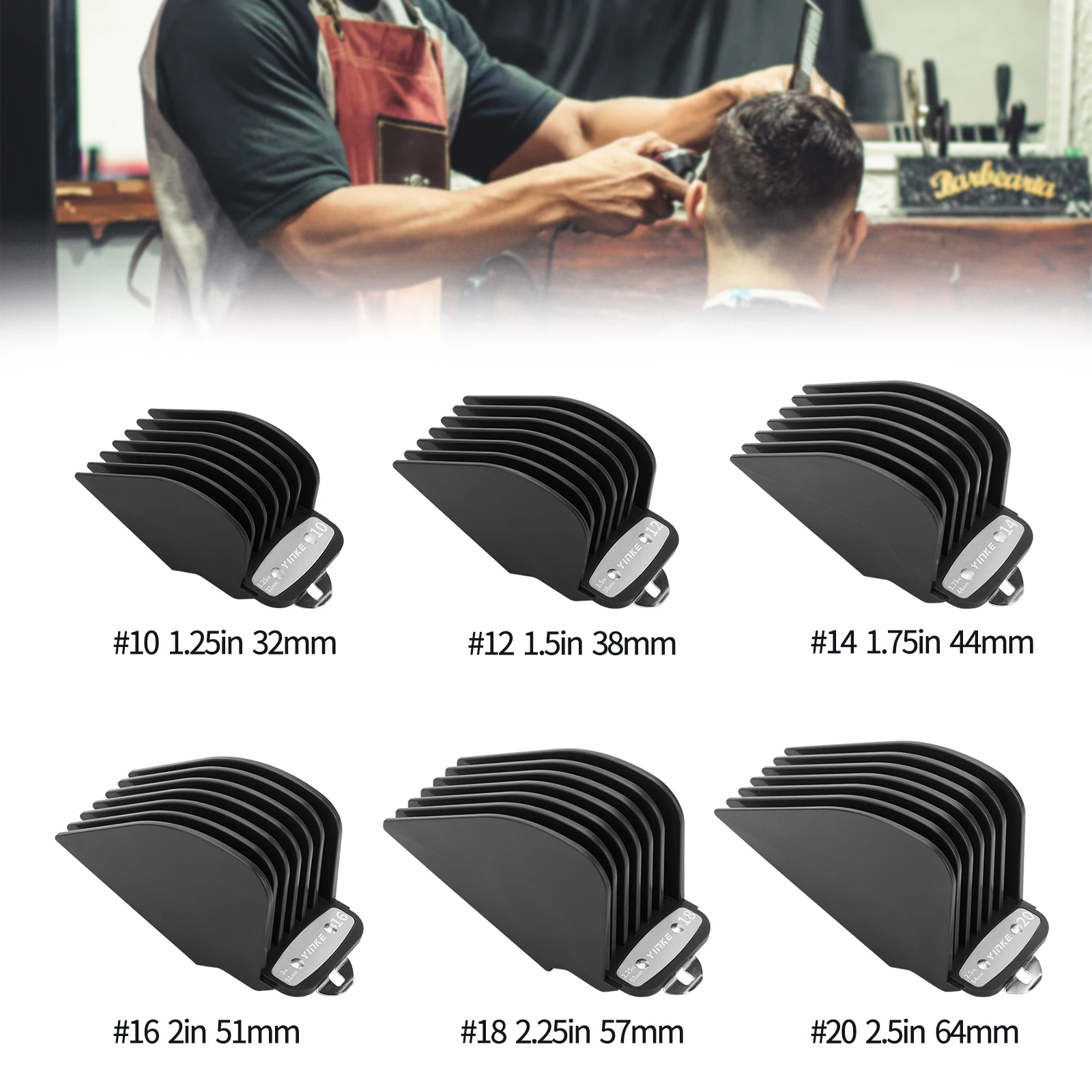 YINKE-Protectores de cortapelos para Wahl, cortapelos con Clip de Metal Premium, 6 tamaños, longitudes de corte, guía de límite, accesorios de Peine