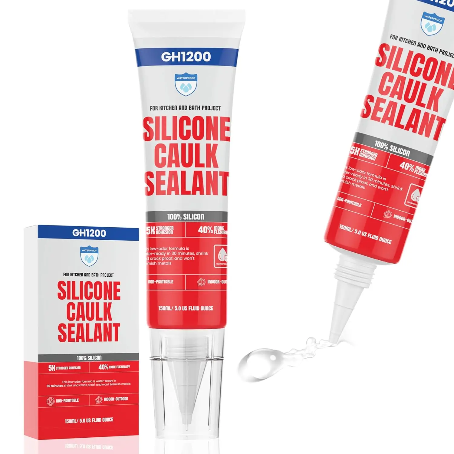 

150ml Clear Silicone Sealant - Waterproof Caulk for Kitchen & Bathroom, Flexible & Crack-Proof, Indoor/Outdoor Use