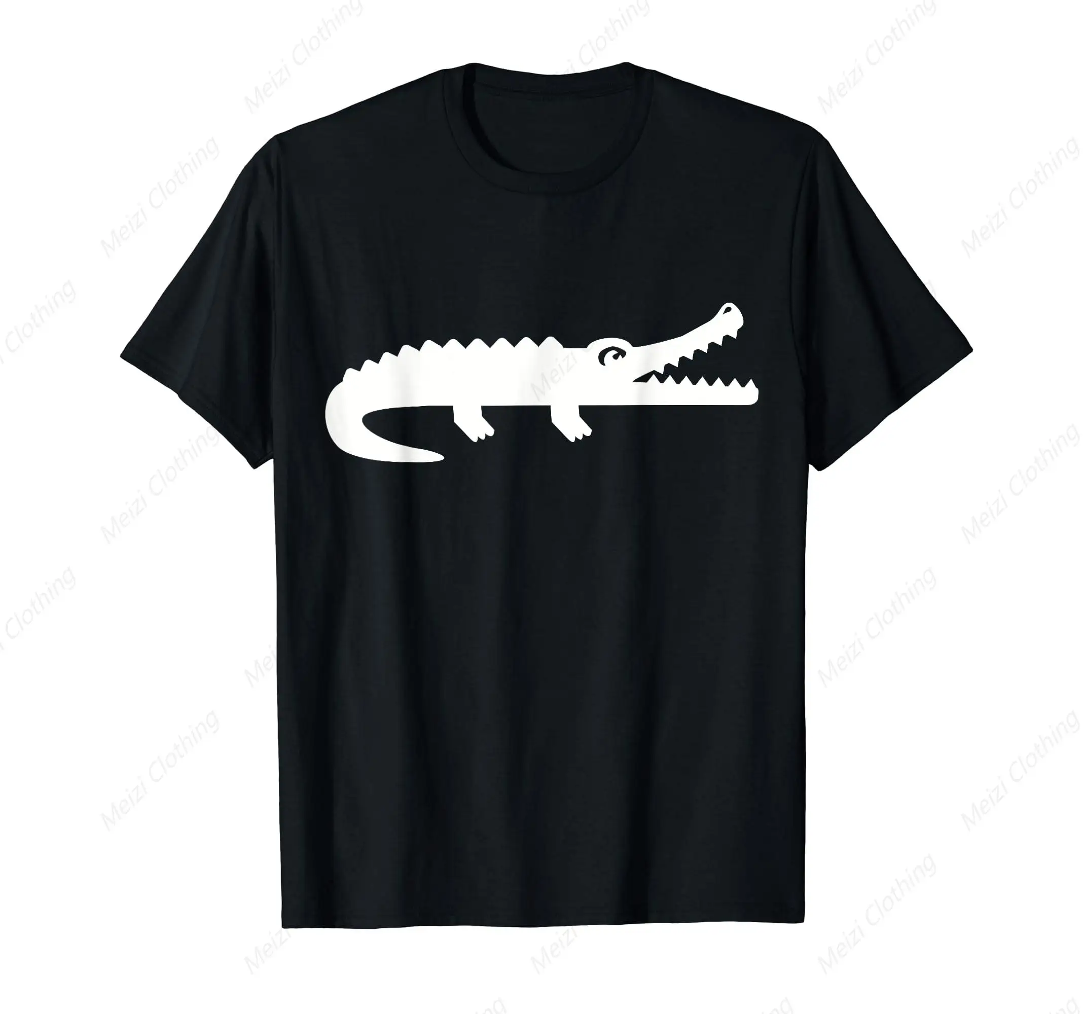 Simple casual crocodile pattern men's and women's T-shirt loose cotton men's round neck short sleeved shirt