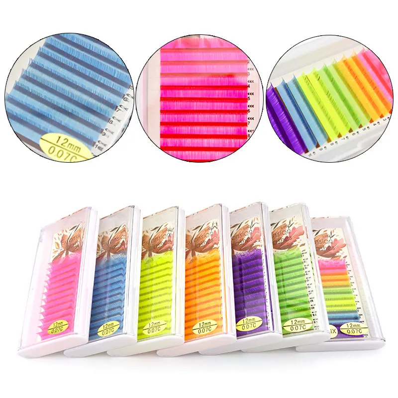 12Rows Color Lash High Quality Soft Natural Individual Eyelash Extensions Synthetic Mink Colorful False Lashes