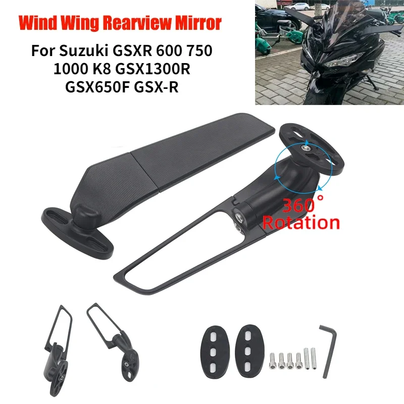 Motorcycle Mirror For Suzuki GSXR 600 750 1000 K8 GSX1300R GSX650F GSX-R ZX10R Modified Wind Wing Rotating Rearview Side Mirrors