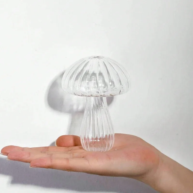 1pc Glass Flower Vase, Cute Clear Mushroom Design Vase For Home Decor