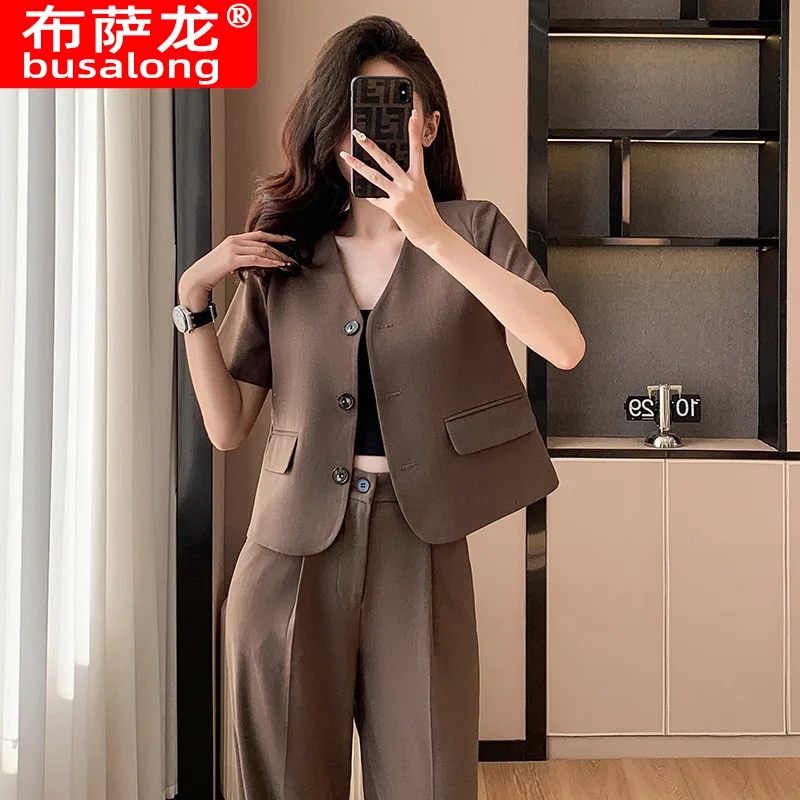 Short Sleeve Suit Coat for Women Summer2024New Small Fashion Short Temperamental Casual Coffee Suit