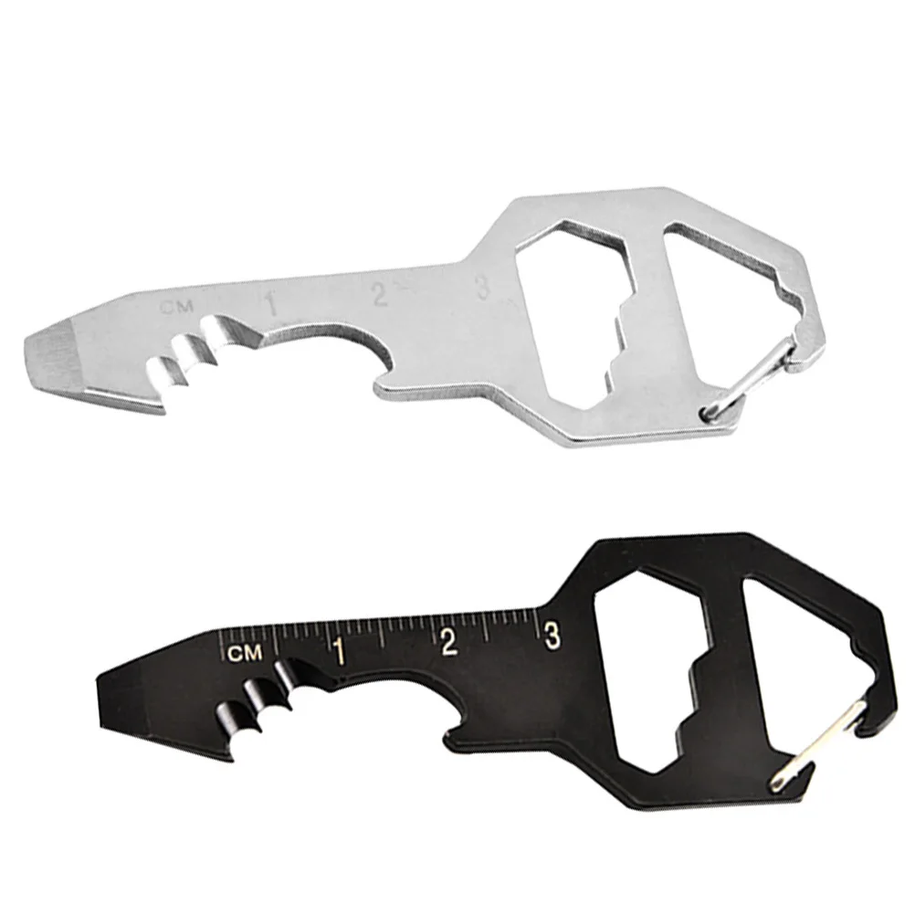 

2Pcs Key Bottle Opener Stainless Steel Multipurpose Keychain Wrench Ruler Black Silver Key Bottle Opener Bar Tool