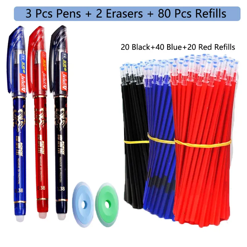 

85Pcs/Set Erasable Pens 0.5mm Gel Pen Blue/Black ink Refills Rod Washable Handle School Writing Office Kawaii Stationery Gel Pen