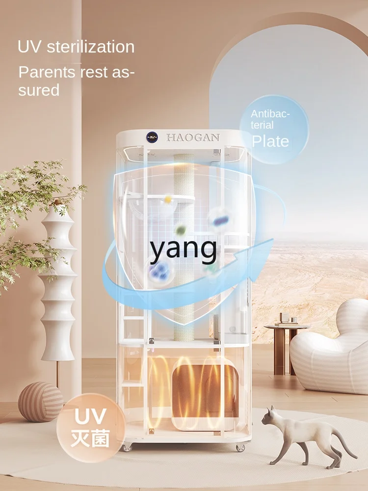 Yjq Katze Villa Panorama Glas Massivholz Katzen schrank großen Haushalt transparente Katzen raum Intelligenz
