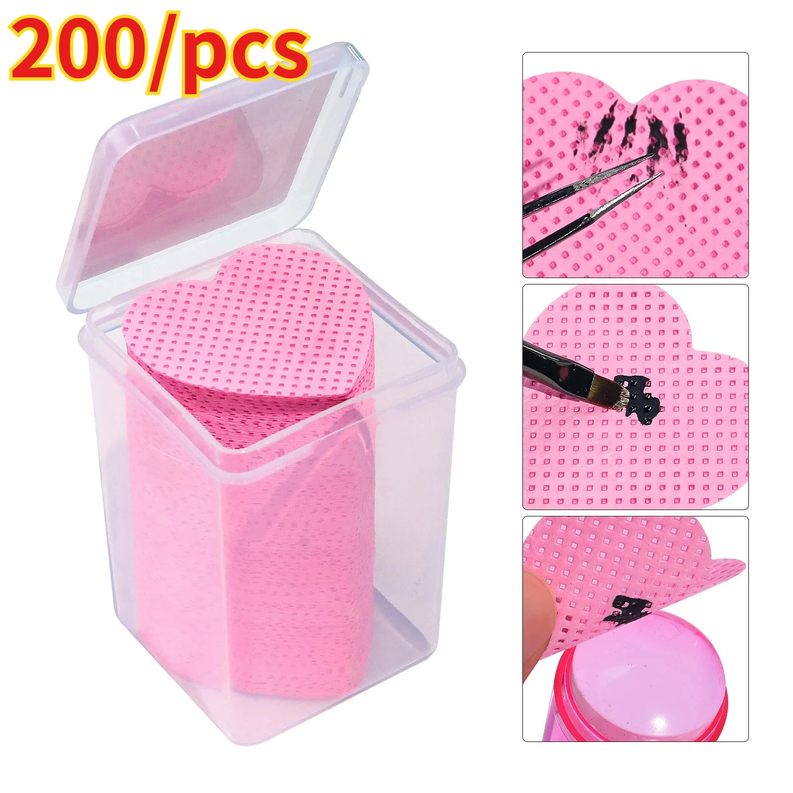 200 toallitas para uñas sin pelusa en forma de corazón, almohadillas de algodón para quitar el esmalte de uñas, para limpieza de maquillaje con gel UV