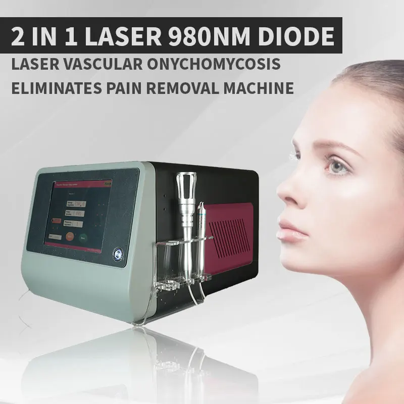 980nm diode laser Machine scarless 2 handles 30W-60W spider vein nail fungus removal Back muscle Pain relief beauty salon use