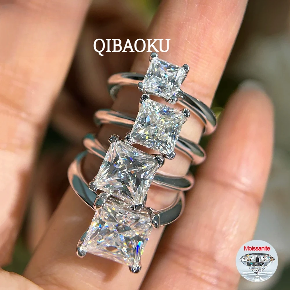 QIBAOKU 1-4Carat Princess Cut Moissanite Rings S925 Silver GRA Certified Lab Diamond Solitaire Wedding for Women Gift Jewelry