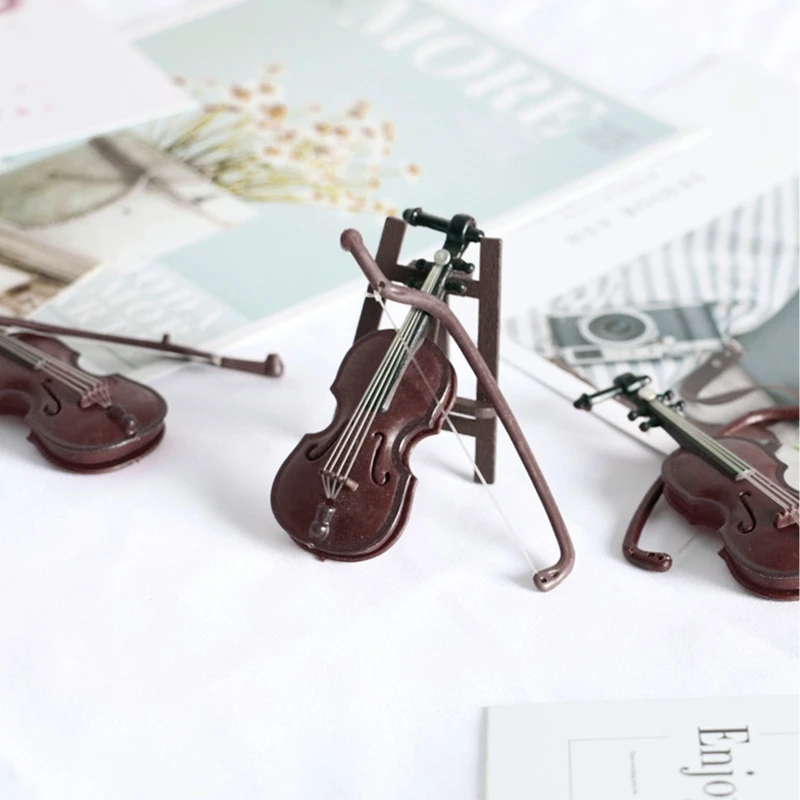 Mini Violins Ornament Miniature Violins Model with Stand for CASE Dollhouse for Home Office Desktop Decoration